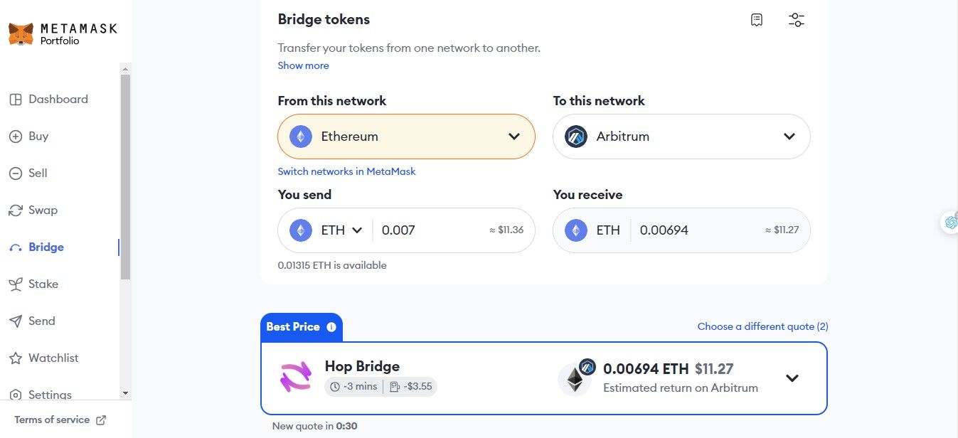 Bridge Tokens on MetaMask