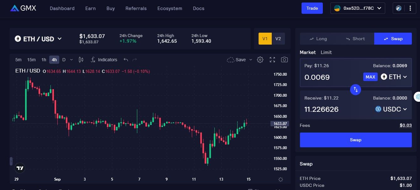 Trade USDC on GMX