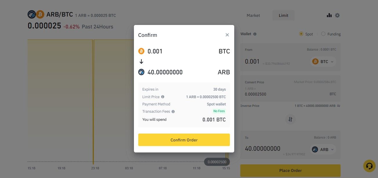 Buy ARB with Limit Order on Binance
