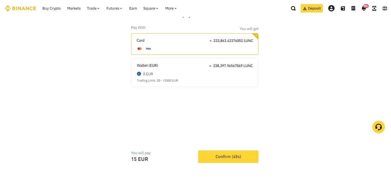 Buy Luna Classic with Fiat on Binance