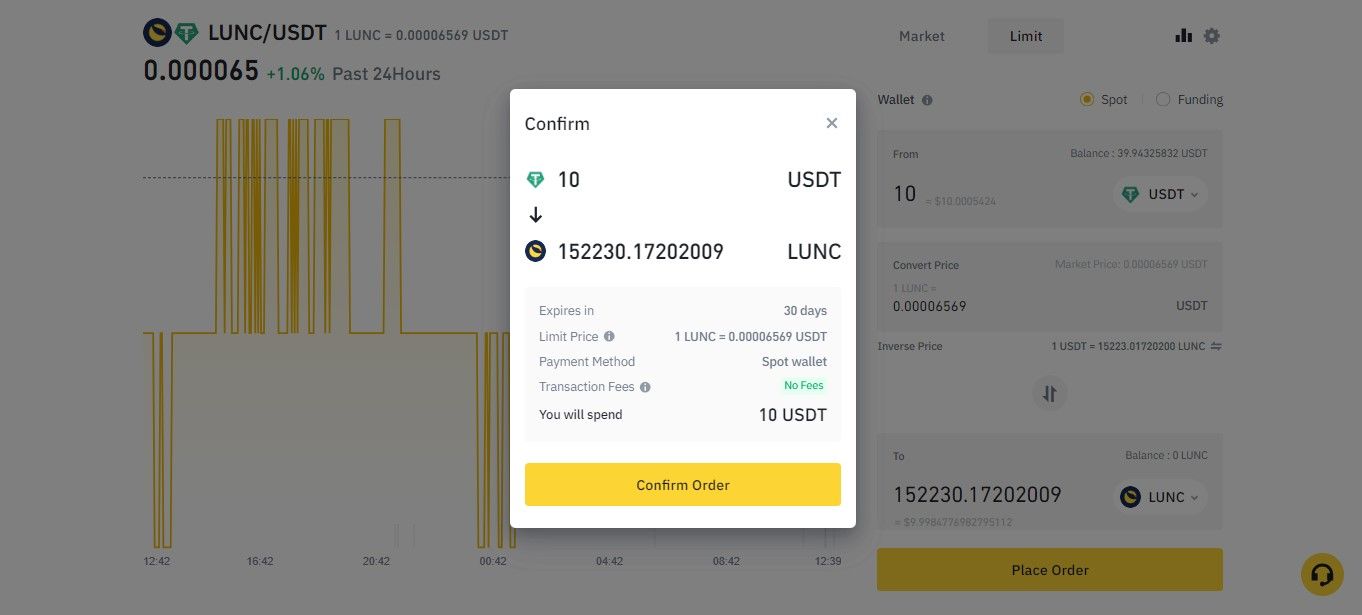 Buy Luna Classic with Limit Order on Binance