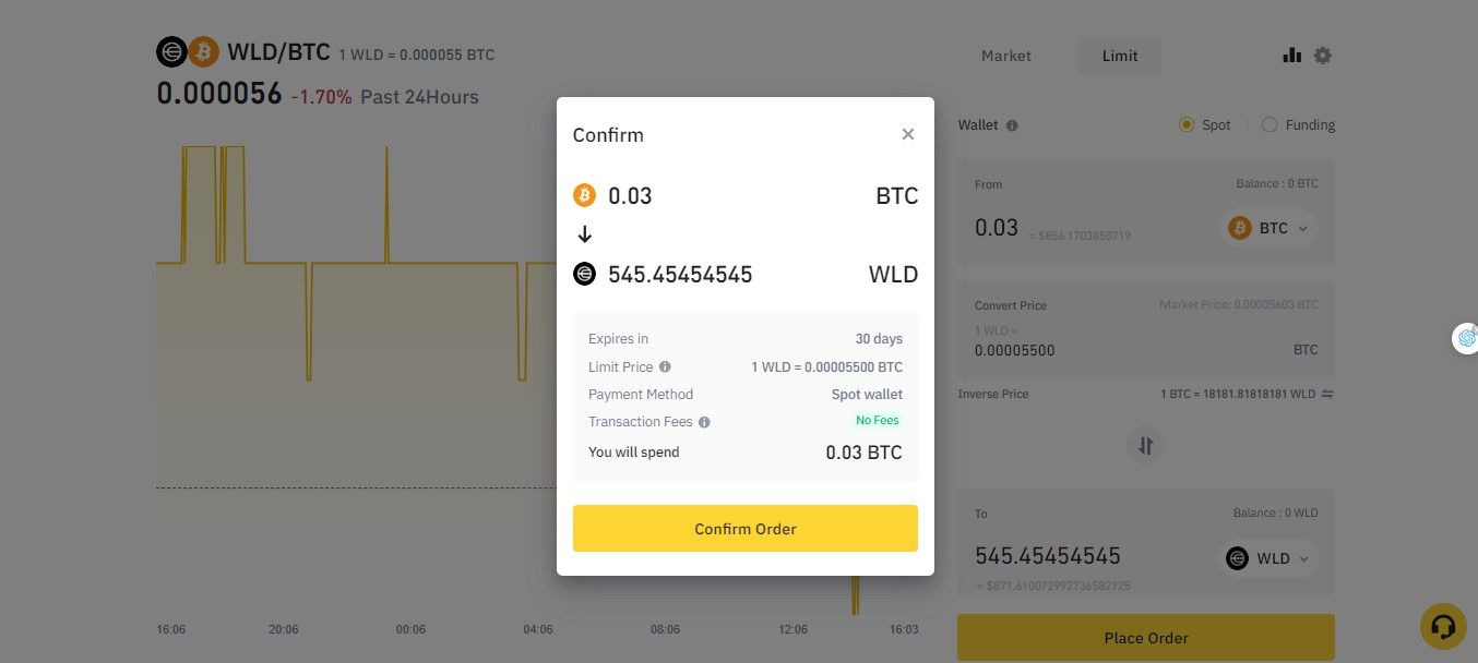 Buy WLD with Limit Order on Binance