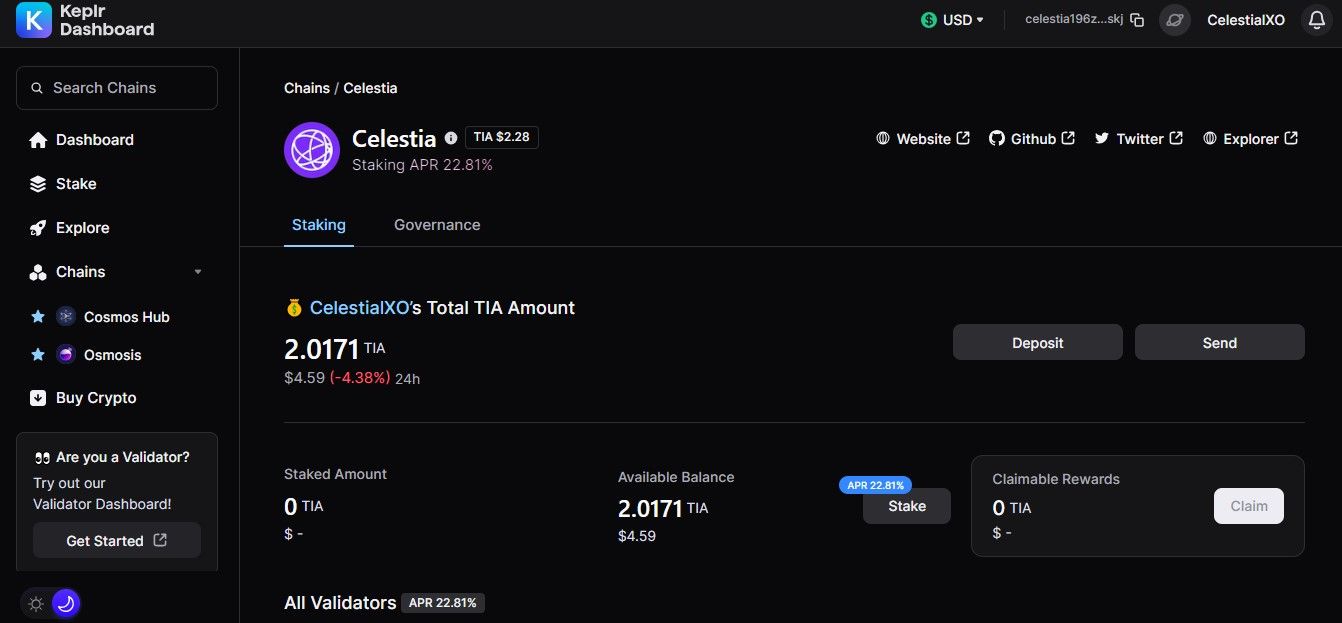 How to Stake Celestia ($TIA) with Validators