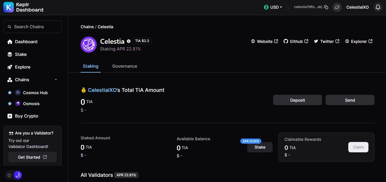 Staking Celestia on Keplr